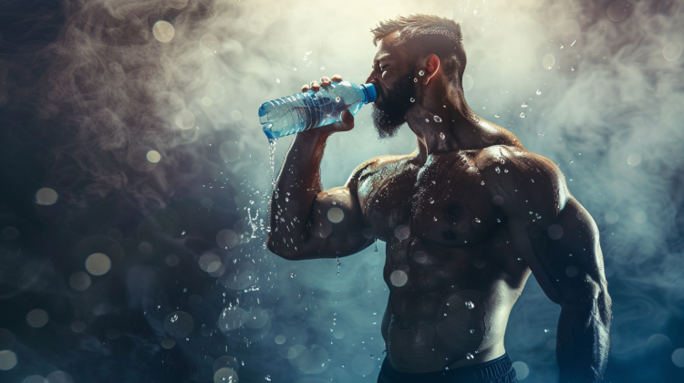 Bodybuilder drinking water image
