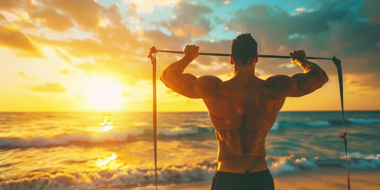 Bodybuilding on beach image