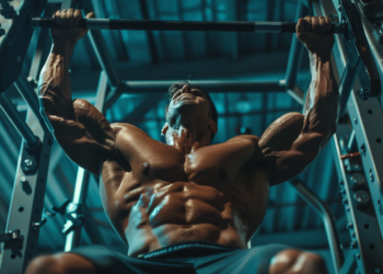 bodybuilder performing benchpress image